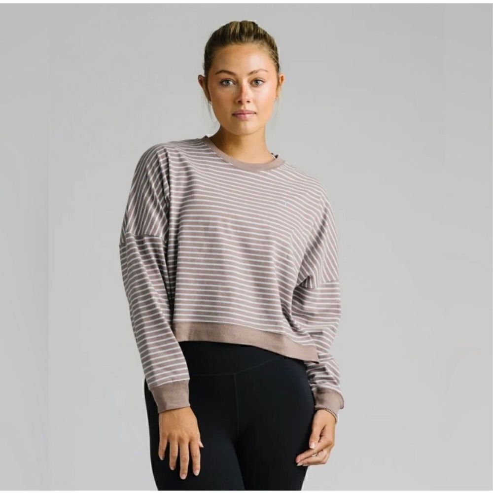 Zyia Dust Striped Cropped Crewneck Sweatshirt Medium